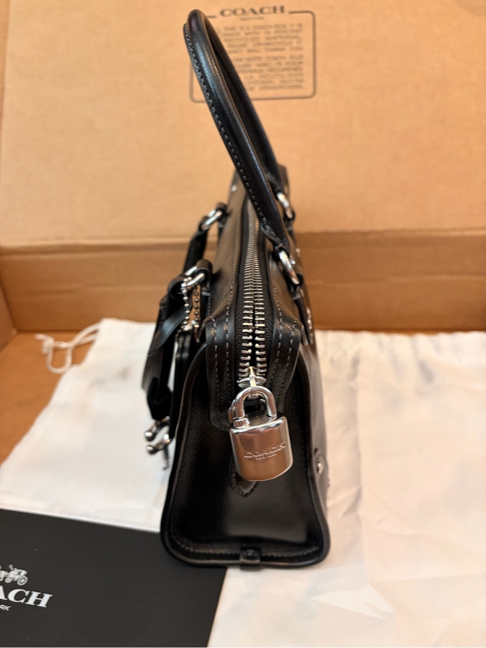 *sold* Coach Black Leather Rhyder Satchel Bag 24 - Picture 6 of 11